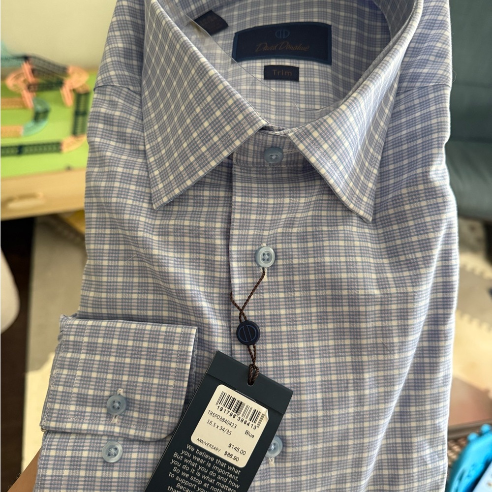 David Donahue Men's Blue Checkered Shirt